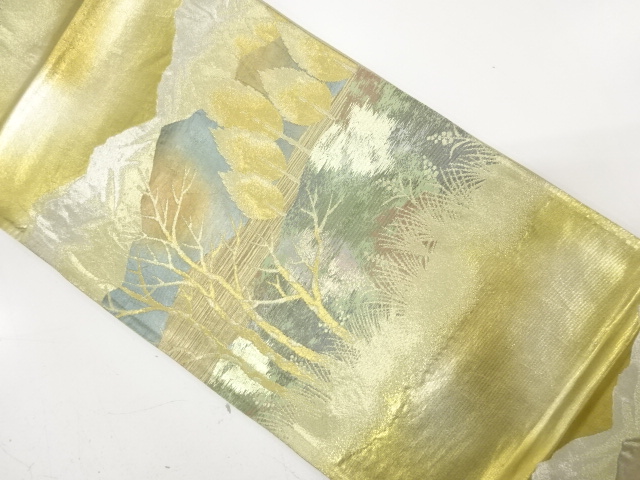 JAPANESE KIMONO / ANTIQUE FUKURO OBI / SILK / WOVEN TREE & FLOWER